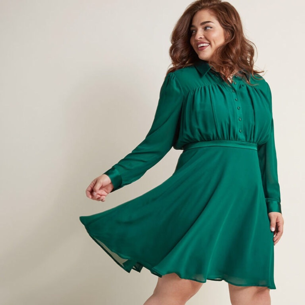 ModCloth Chiffon Shirt Dress in Pine sz XL